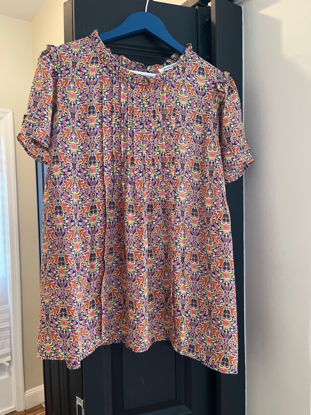 Rose & Olive Pink Orange Purple Floral Short Sleeve Blouse